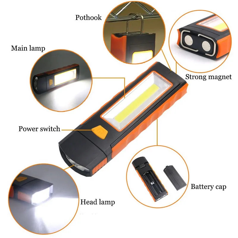4PCS/LOT Powerful COB LED Torch Light 3 Modes Adjustable Work Flashlight With Magnet Camping Emergency Folding PD022 | Лампы и