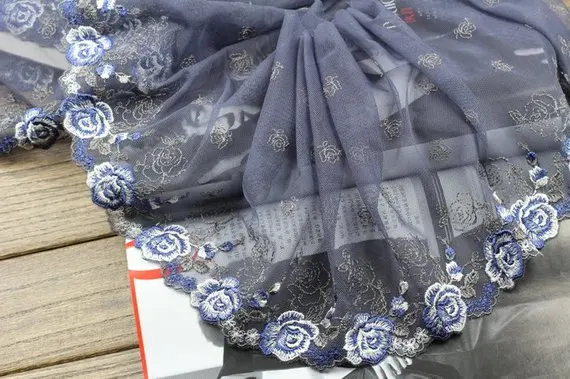 2 размера Глубокий серый тюль кружевная отделка синий белый розовый Вышитое