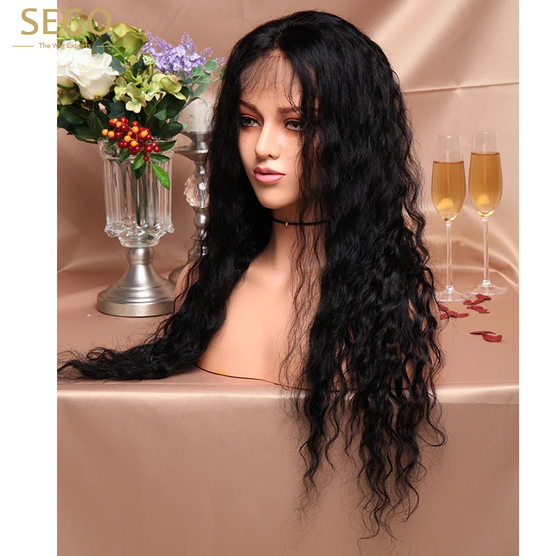 SEGO 13*4 волнистые человеческие волосы на кружеве парики 130% плотность #1BFor черные