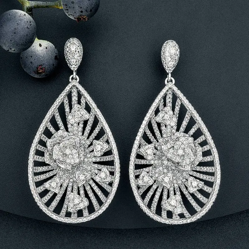 

Newness Luxury Water Drop Flower Full Mirco Paved Cubic Zirconia Naija American Wedding Earring Fashion Jewelry