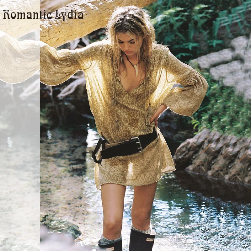 Летнее мини платье в стиле бохо женское сексуальное шифоновое пляжное короткое с