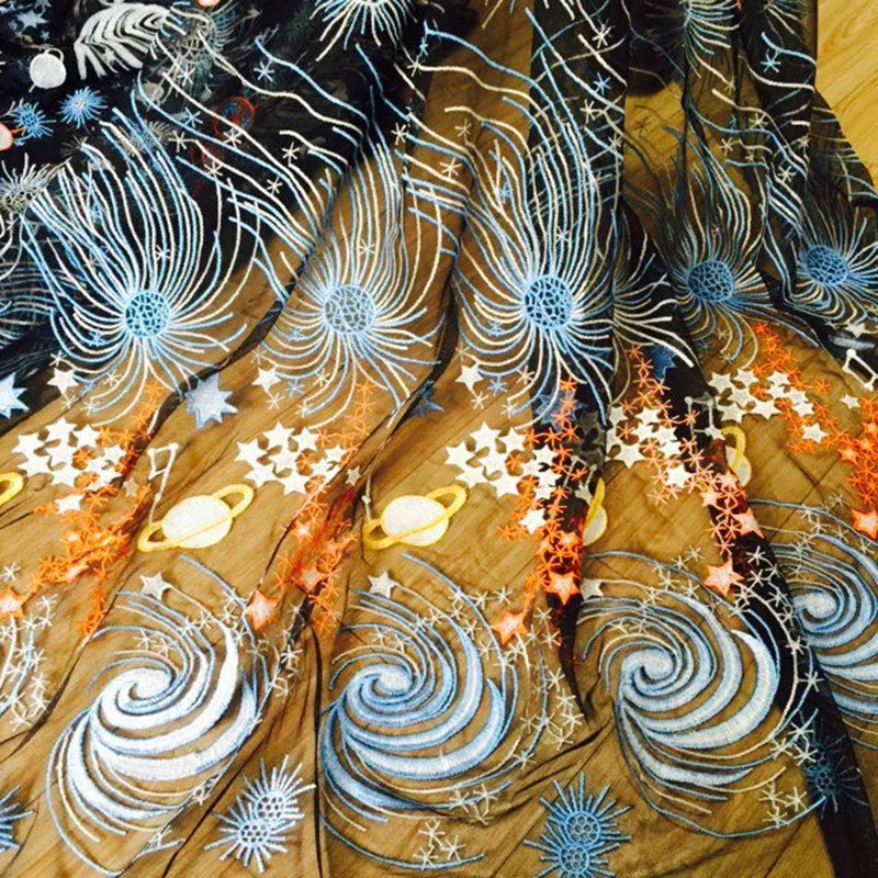 1 ярд красивая вышитая звезда африканская кружевная ткань Высококачественная