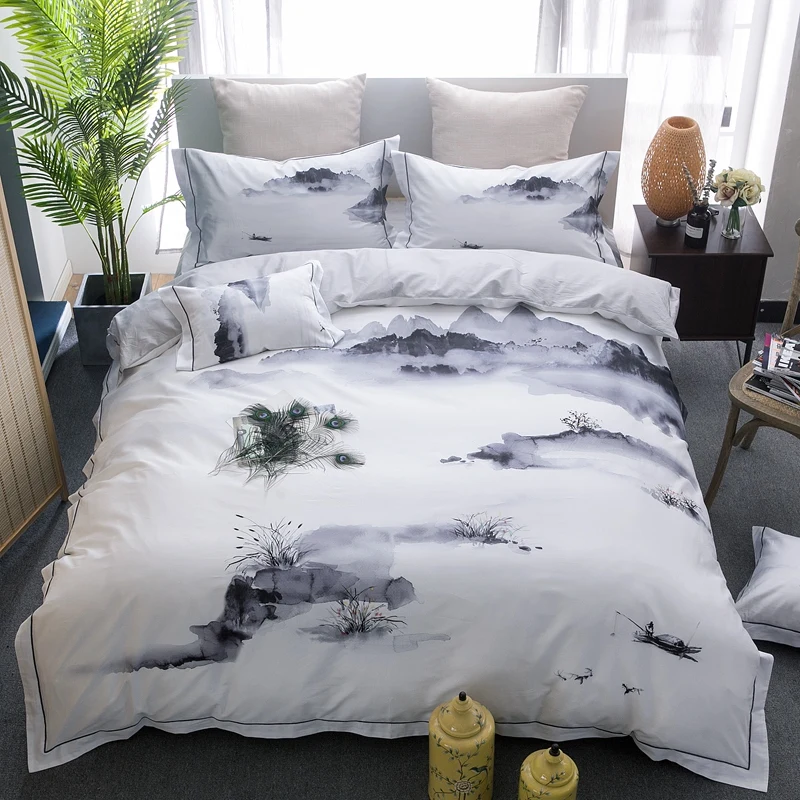 4 шт. Комплект постельного белья из египетского хлопка с цифровым