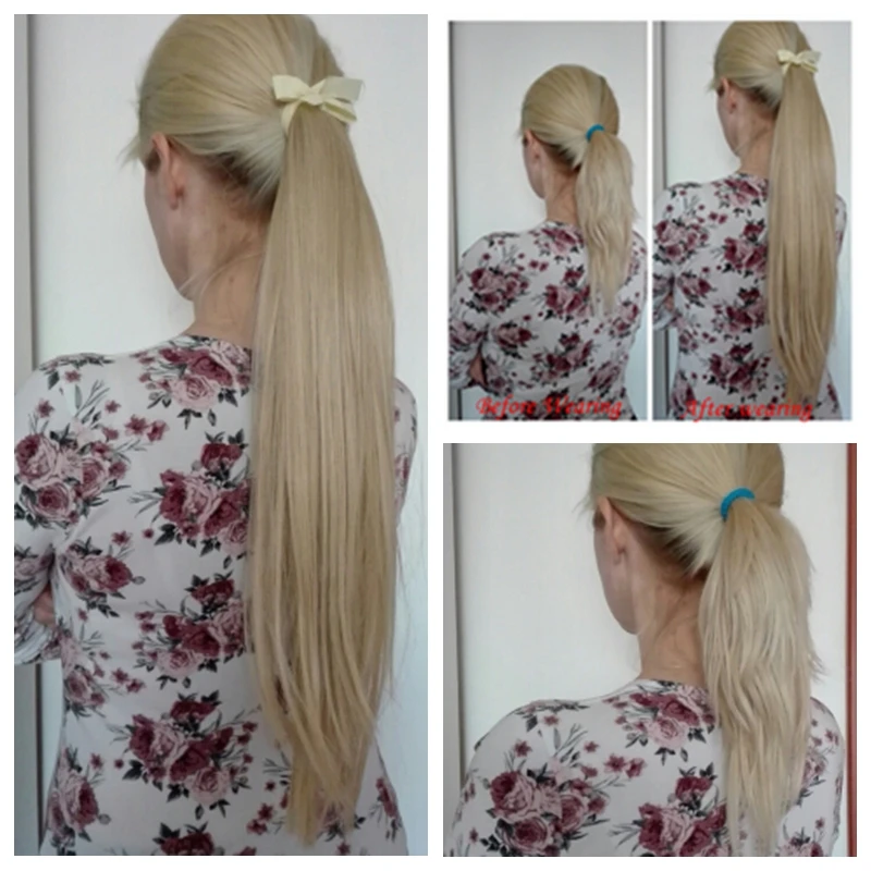 MERISI HAIR Synthetic Long Straight Drawstring Ponytail Black Brown Heat Resistance Hairpiece Clip In Hair Extension for Woman