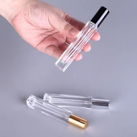 10pcslot 10ml clear mini sample refillable perfume spray glass atomizer bottle with black golden silver lid