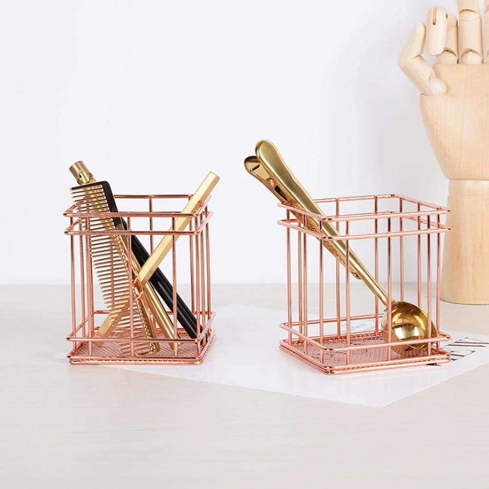 1Pc Rose Pattern Makeup Brush Vase Pot Pen Holder Stationery Storage Organizer Container Pencil Copper Wire Po | Красота и здоровье