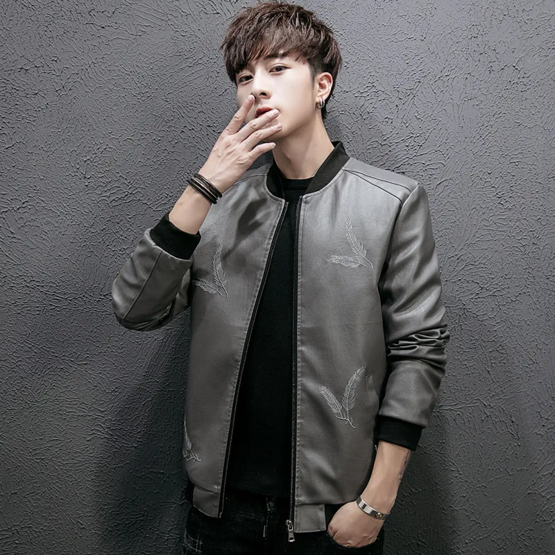 

Baseball brought young men's leather PU leather fashion casual and comfortable