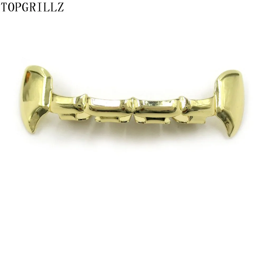TOPGRILLZ Fang Grillz Набор Позолоченные половинные зубы Дракула вампирские клыки тонкие грили золотые верхние и нижние грилли набор зубов