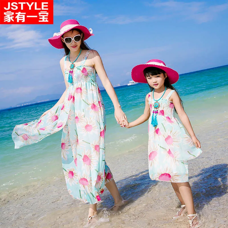 Новинка 2016 года летняя одежда для всей семьи богемное пляжное платье с принтом на