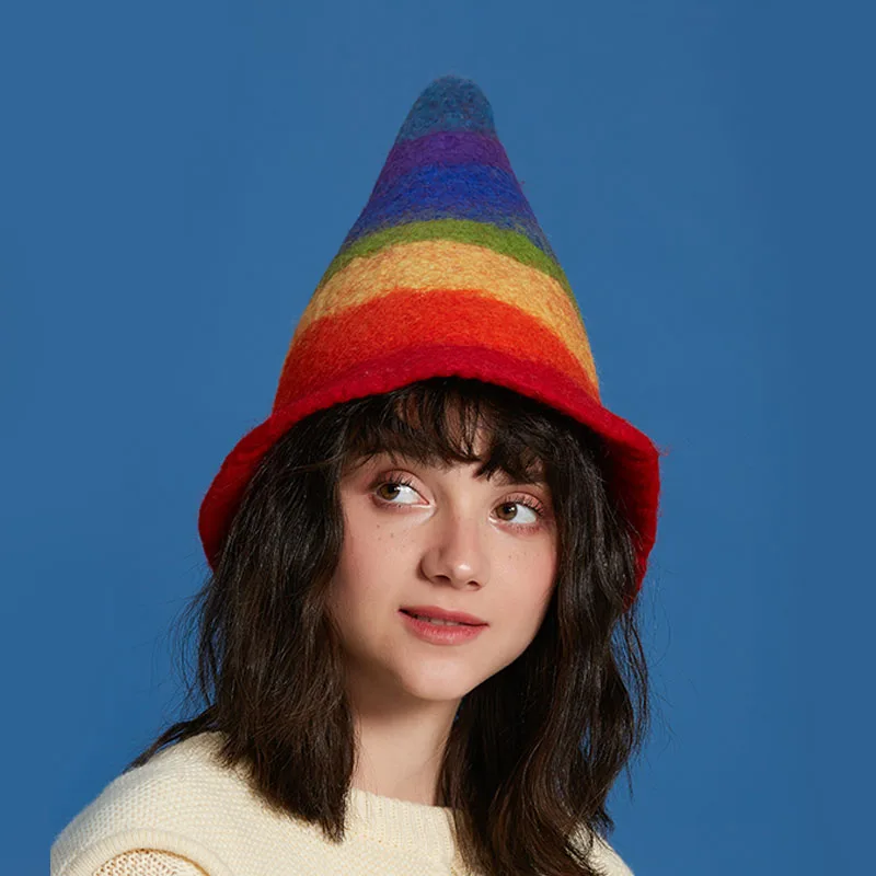 2018 Christmas Elf Hat Wizard Cute Art Autumn Winter Rainbow Color Premium Gif | Bucket Hats