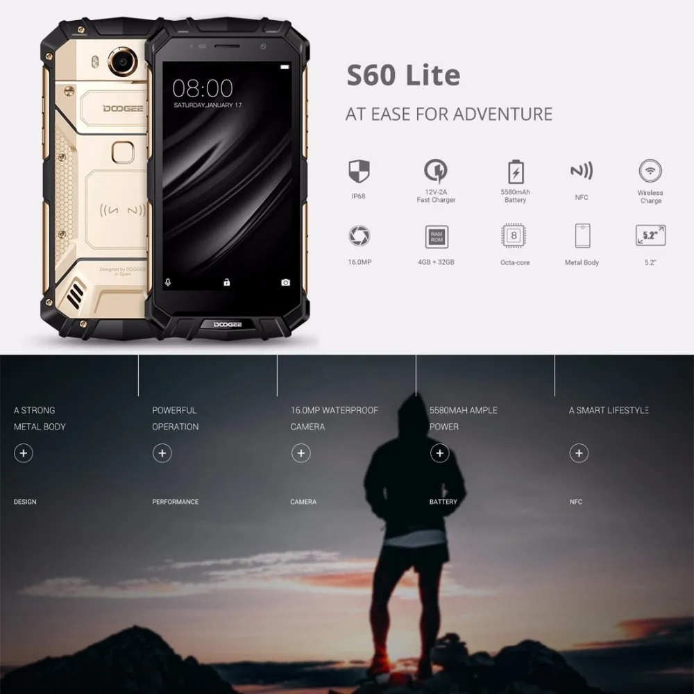 DOOGEE S60 Lite 4G мобильные телефоны Android 7,0 4 Гб+ 32 ГБ восьмиядерный смартфон IP68 Водонепроницаемый 5,2 дюймов две sim-карты сотовый телефон