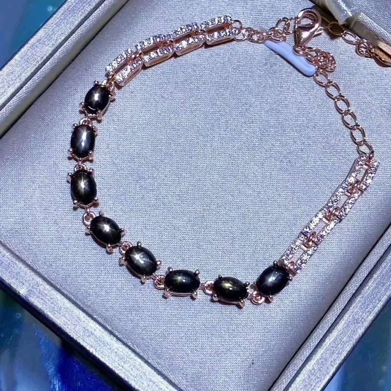 Браслеты женские из серебра 925 пробы с сапфировыми звездами 4*6 мм|fine jewelry|jewelry silver