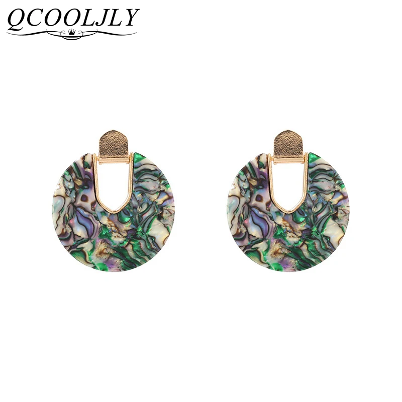 QCOOLJLY красочные акриловые круглые висячие серьги из смолы для женщин Уникальный