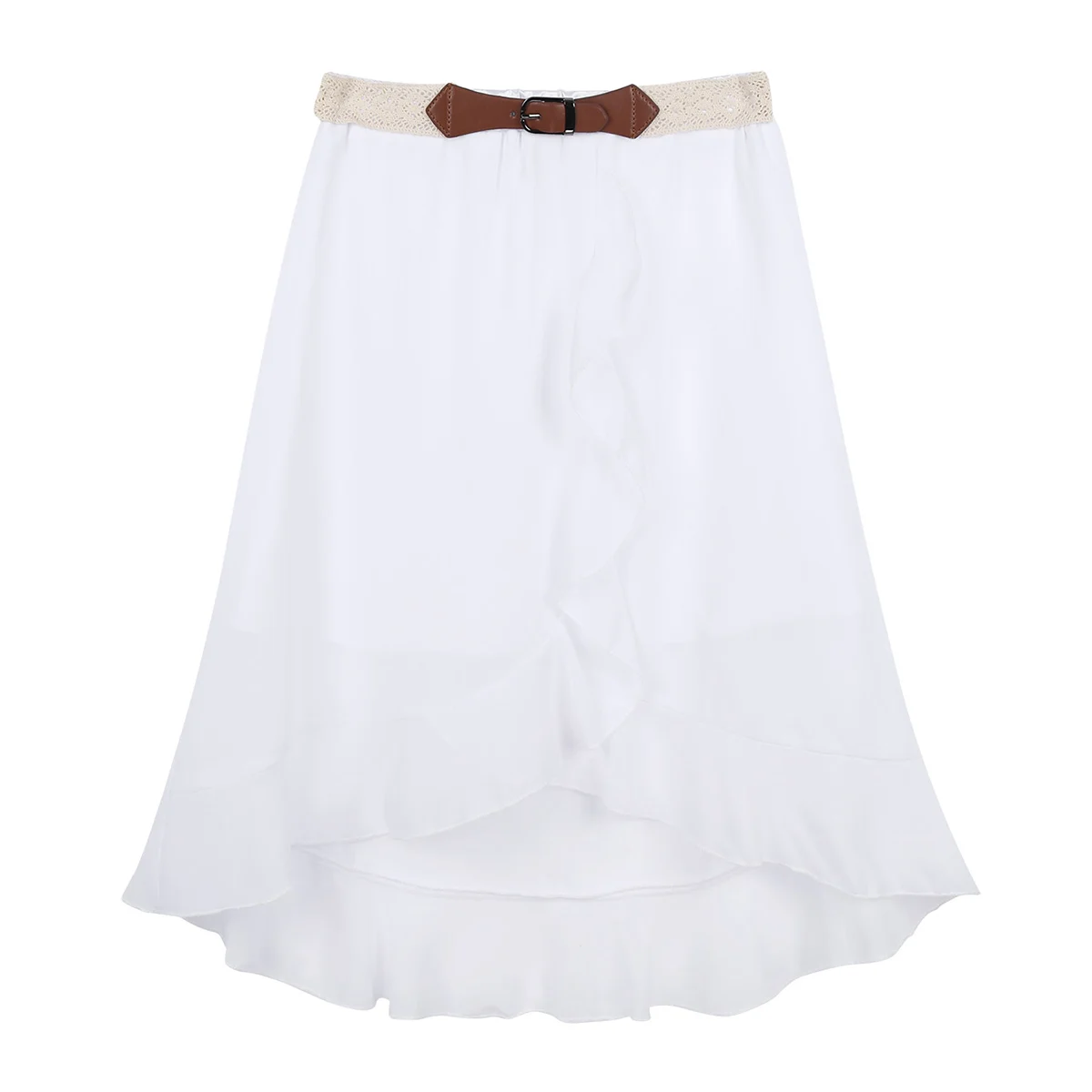 Детская летняя шифоновая юбка макси с асимметричным подолом и рюшами