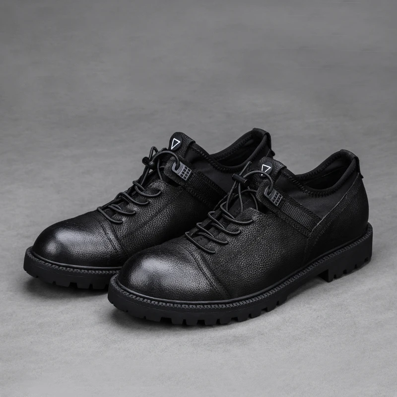 NINYOO Autumn Men's Casual Shoes Genuine Leather Wearproof Black Martens Convenient Shoelace High-end Retro Brand For Man | Обувь