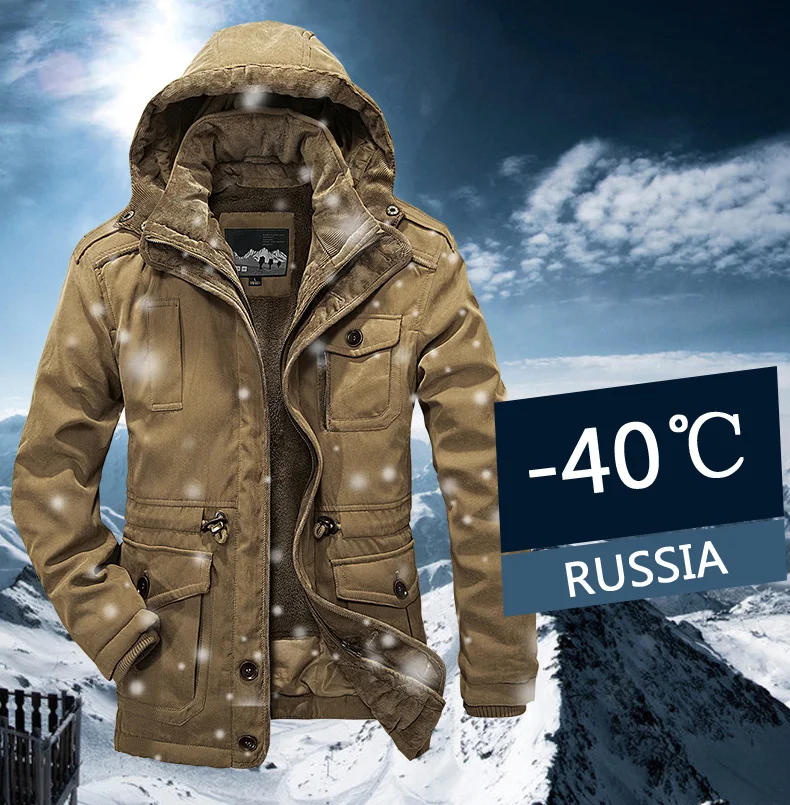 Зимняя куртка Мужская куртка с капюшоном Parka Теплая толстовка с капюшоном в стиле милитари Пальто 2 в 1 Большой размер Толстый мужской Тяжелый длинный синий хаки Россия Высококачественный флис с хлопком и флисом