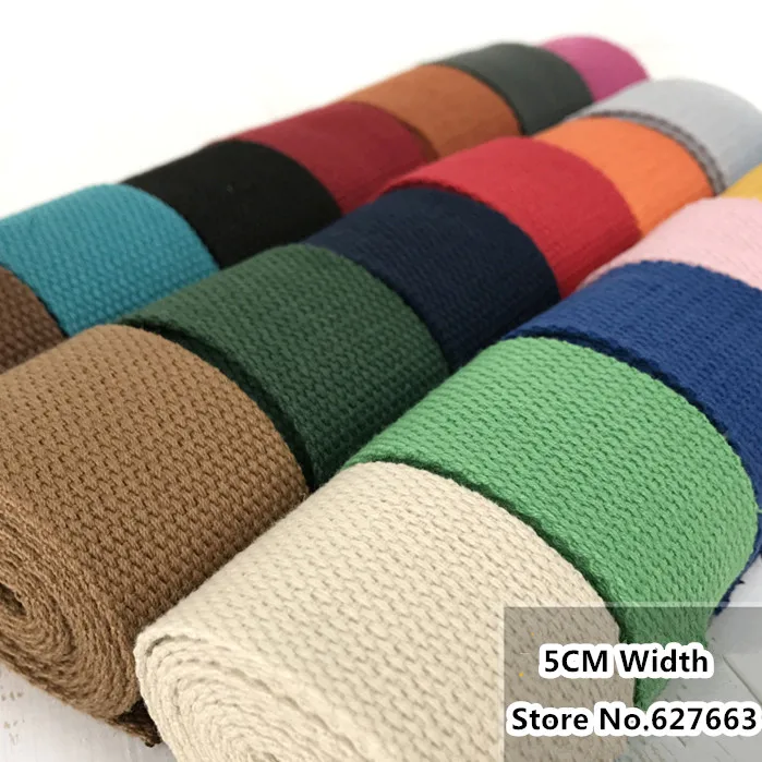 50MM Width Thick Plain Color polyester cotton canvas Webbing Ribbon bag Belt Strap Garments crafts Accessories