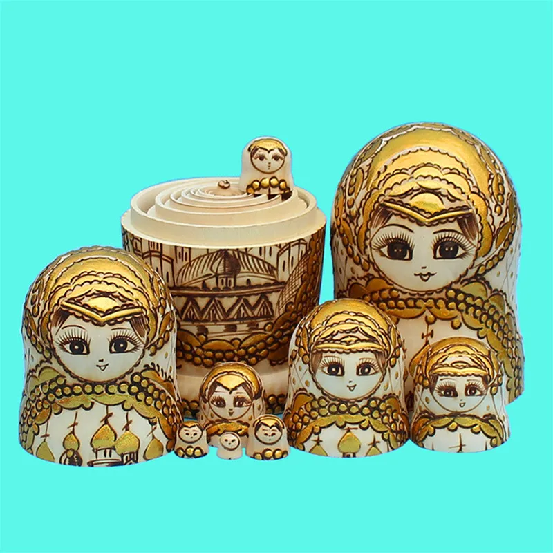 10 слойная резьба русские куклы золотого цвета шт. сухая липа ручная роспись