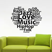 Musical Words Vinyl Wall Decal Music Hip Hop Rock Pop Home Interior Stickers Mural Bedroom Living Room Classroom Decor D787