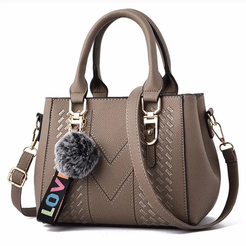 Embroidery Messenger Bags Women Leather Handbags Bags for Women Sac a Main Ladies hair ball Hand Bag - Цвет: 5