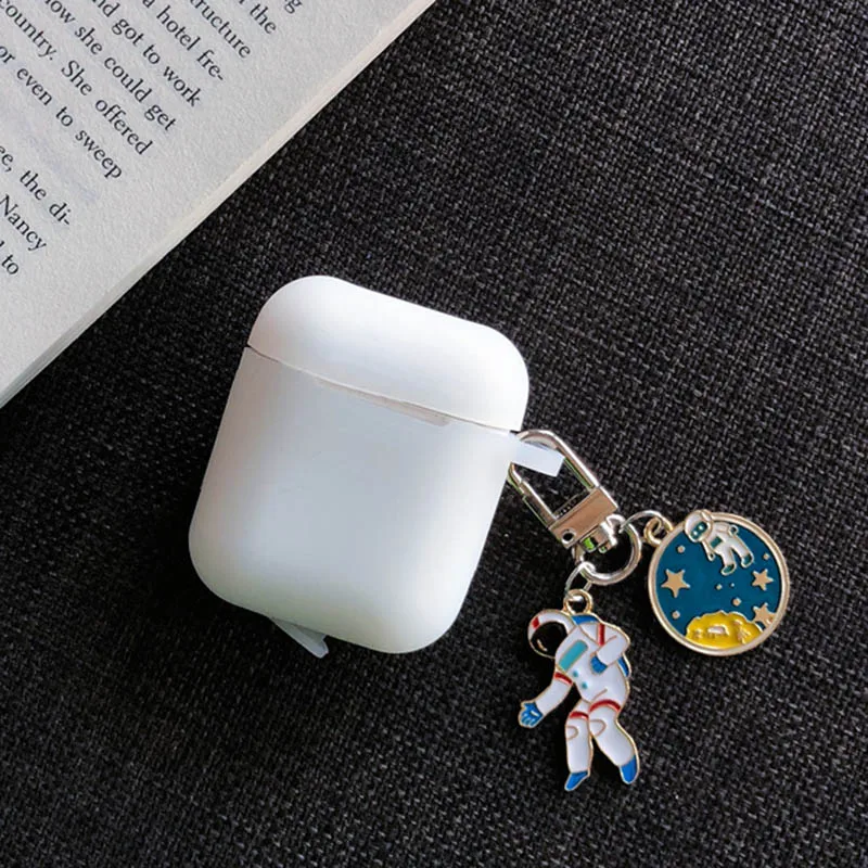 Clear White Роскошный силиконовый чехол с космическим космонавтом для Apple Airpods 1, 2, чехол для аксессуаров, защитный чехол, чехол для наушников, брелок - Цвет: Clear White
