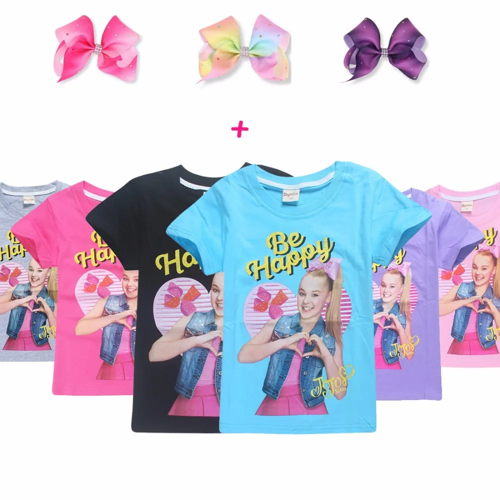 Летние модные футболки Jojo Siwa/футболка с короткими рукавами для больших девочек Подростковая мягкая хлопковая одежда с героями мультфильмов детская одежда для маленьких девочек