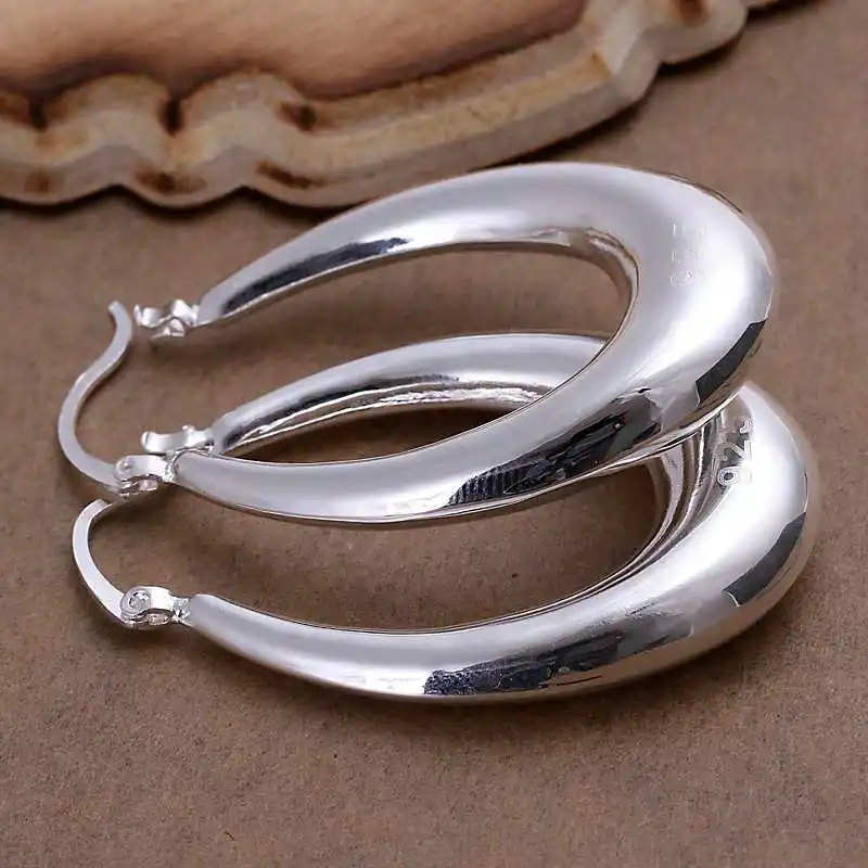 Free shipping 925 sterling silver jewelry earring fine oblate circle hoop wholesale and retail SMTE115 | Украшения и аксессуары
