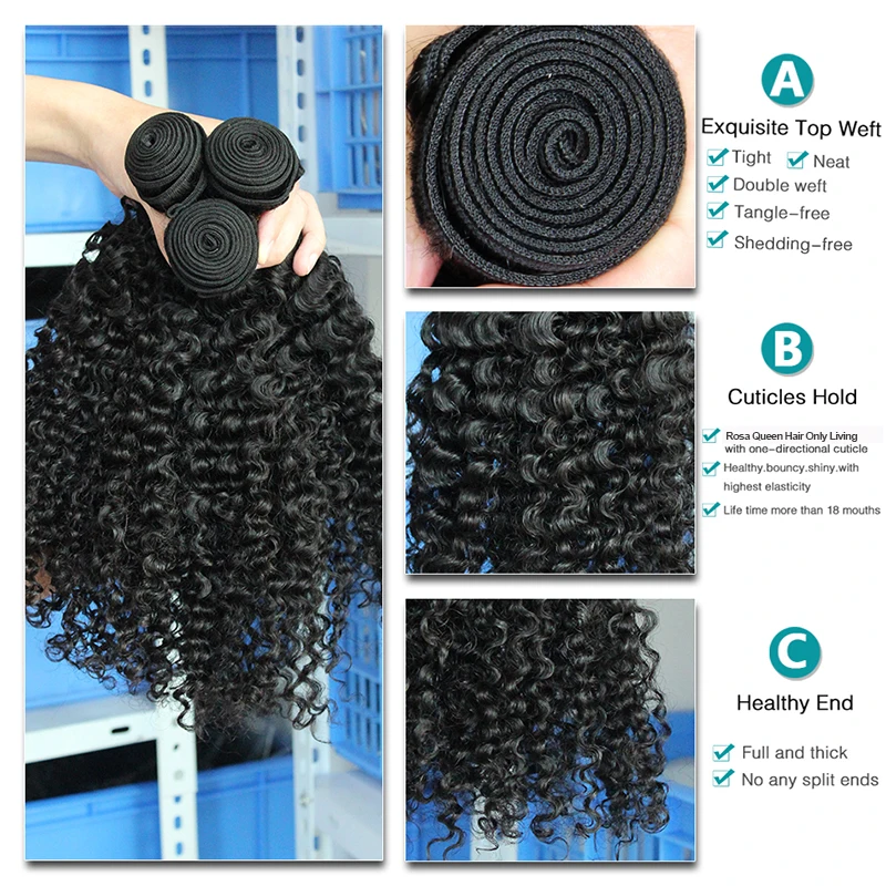 2 Pcs 8inches 3B 3C Kinky Curly Human Hair Weave Bundles Brazilian Virgin Natural Weaves Rosa Queen Products |