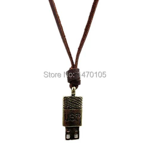 Fashion USB Alloy Pendant Adiustable genuine leather Necklace | Украшения и аксессуары