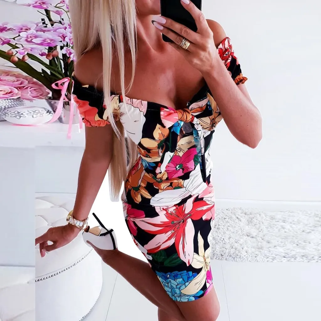 Сексуальное женское обтягивающее летнее платье с коротким рукавом вечернее