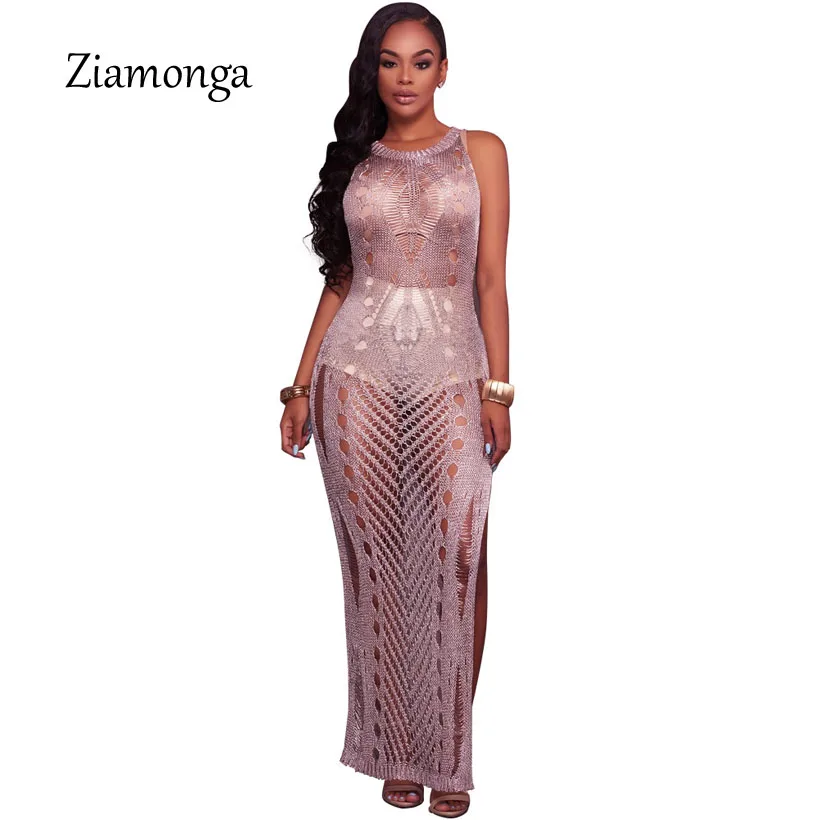 Женское трикотажное платье без рукавов Ziamonga длинное вечернее макси с круглым