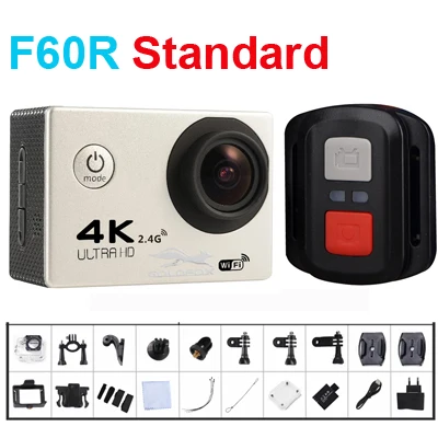 Серебристый F60/F60R 4K Wifi Экшн-камера 16MP 170D Sport DV 30M Go Водонепроницаемая Pro Экстремальная Спортивная камера видео велосипед шлем камера для автомобиля DVR - Цвет: Серебристый