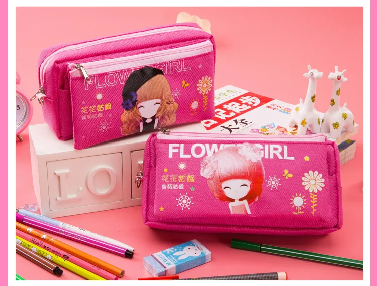 Милый каваи девушка корейский дизайн мультфильм карандаш холст большой емкости