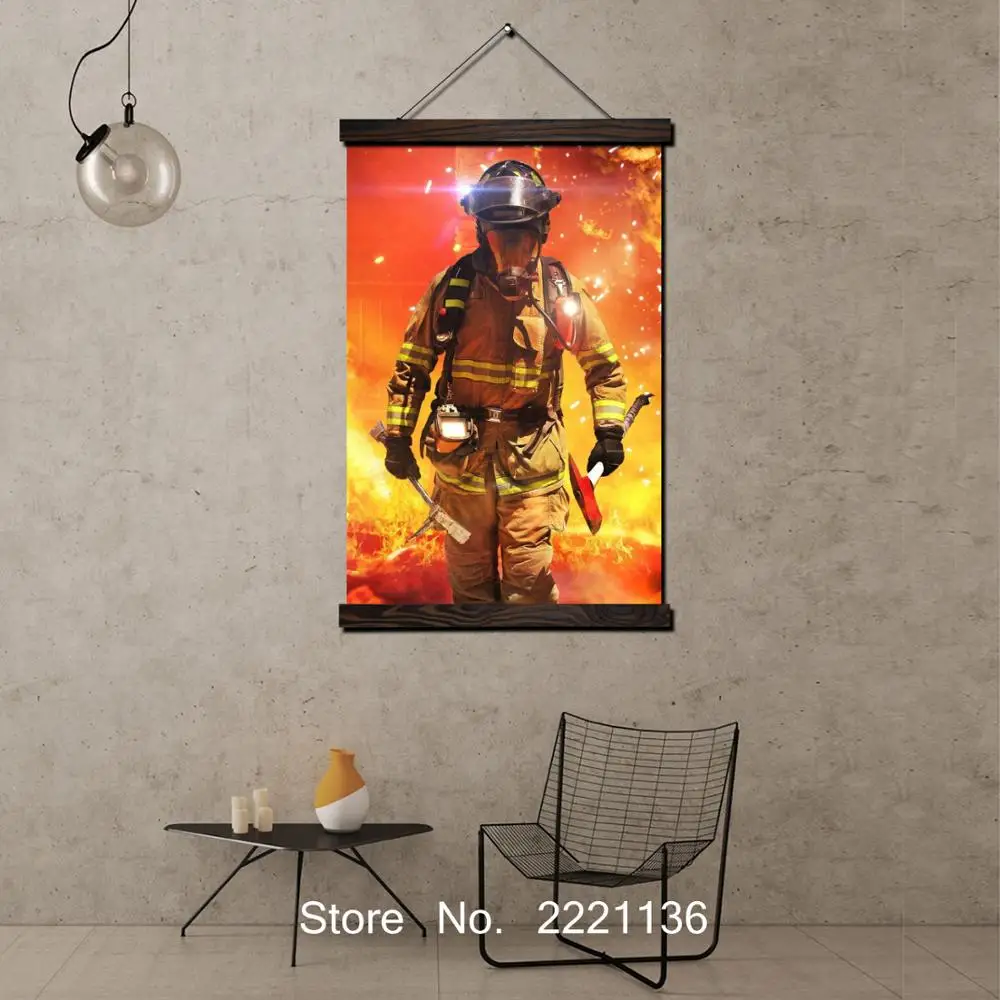 Картина свиток Fire Man с рамкой лицо к огню настенное искусство HD подвесная