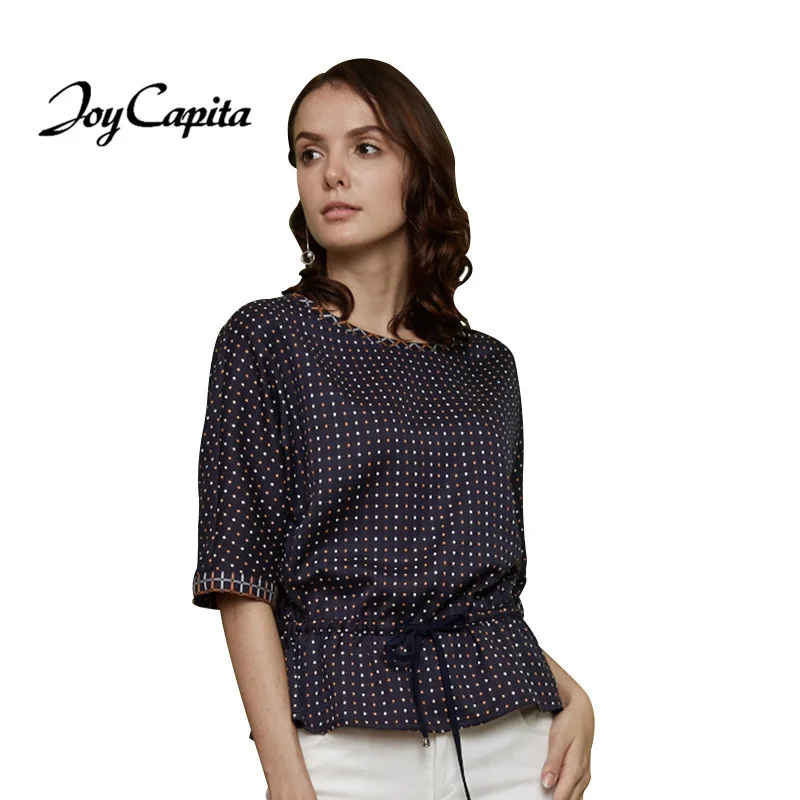 Joy Capita 2017 Spring Women Plaid Blouse Half Sleeve Round Collar Loose Shirts Fashion Streetwear tops Tee Blusas Clothing |