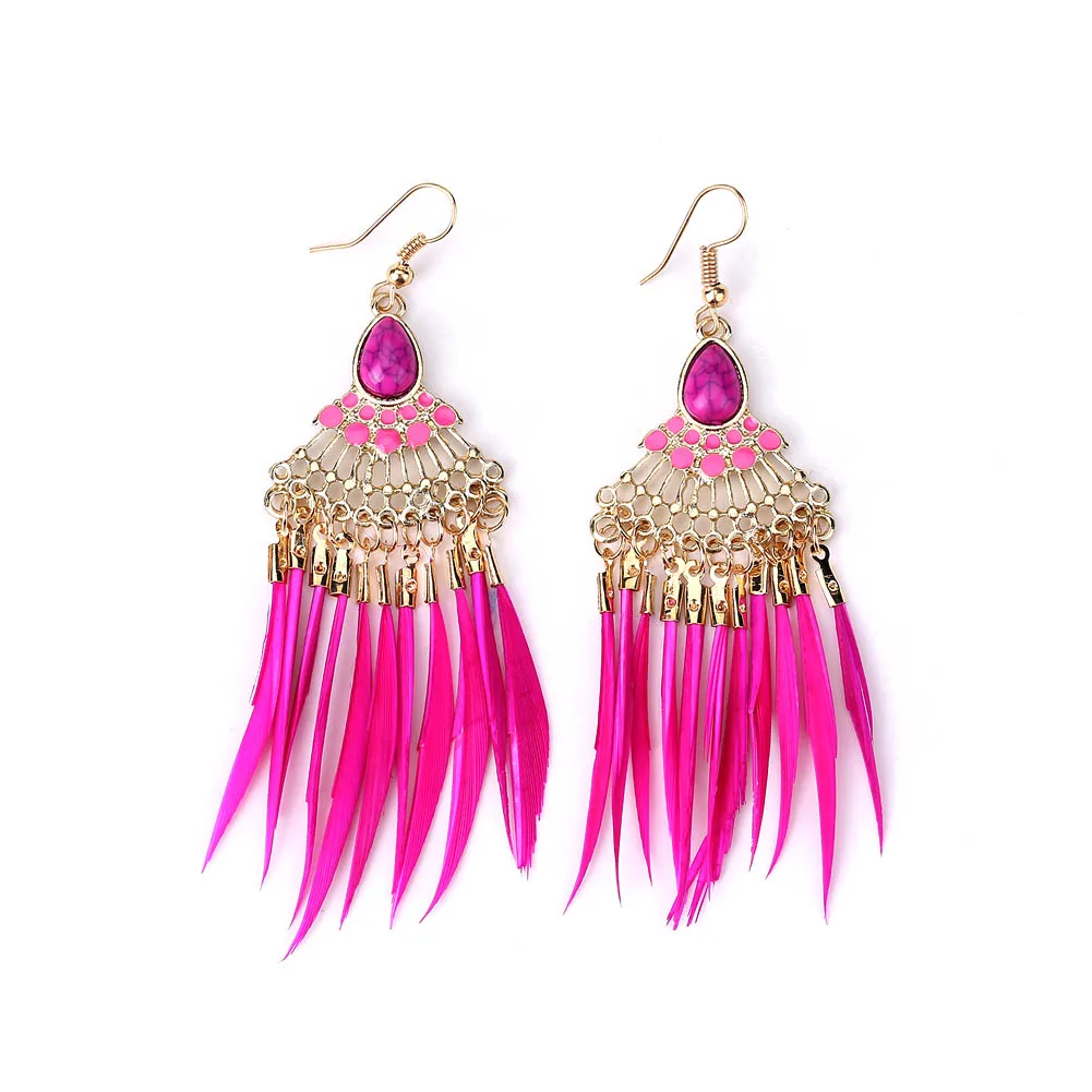 1 пара женские этнические длинные висячие серьги с перьями в богемном стиле