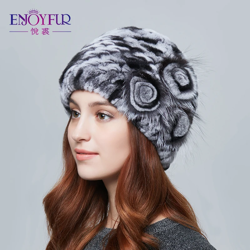 Женские шапки ENJOYFUR зимние из натурального меха кролика Рекс и лисы теплые с