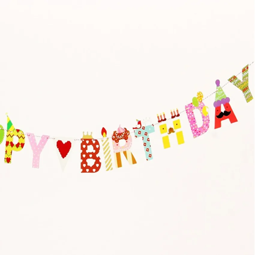 Высокое качество с днем рождения мультфильм тема Бумага на день Флаг украшения
