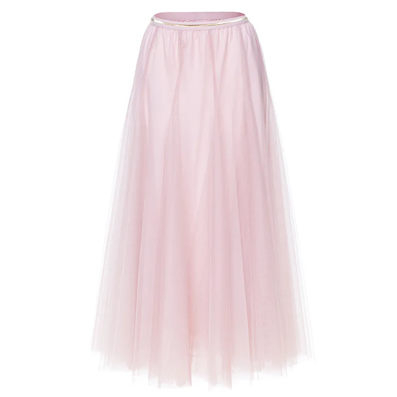 Женская Юбка-миди из тюля розовая офисная юбка средней длины с эластичным поясом