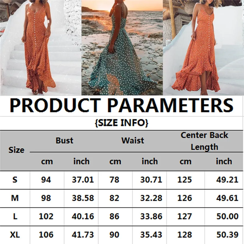 Платье женское длинное в горошек на пуговицах без рукавов с V образным