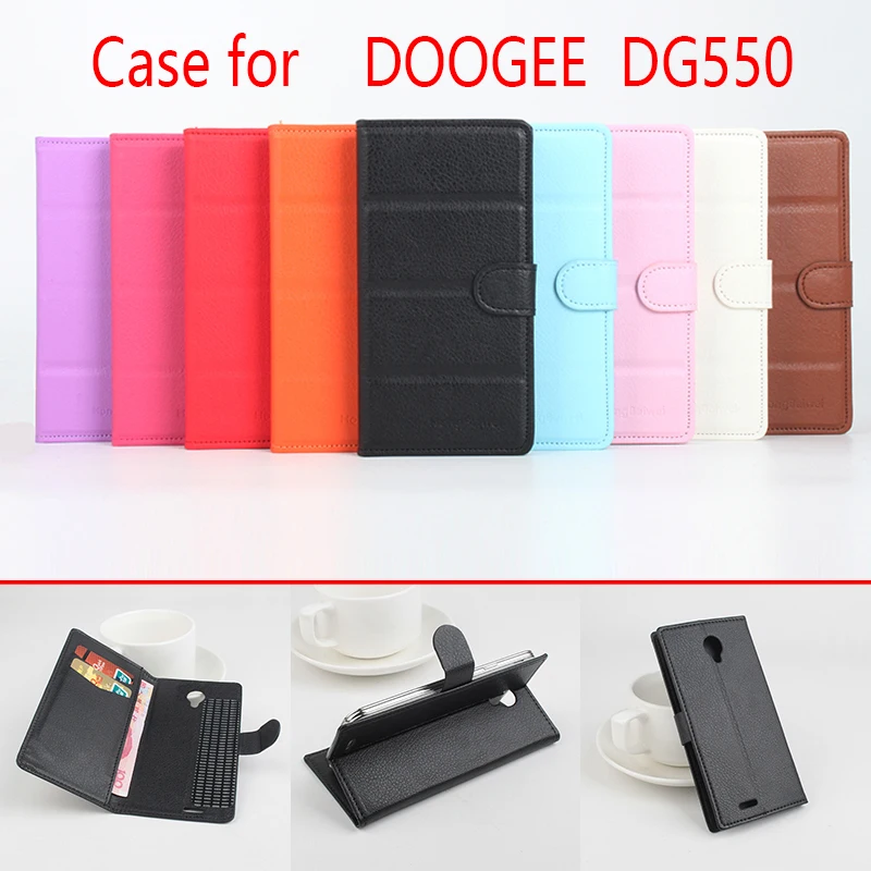 Для Doogee DG550 чехол для телефона Folio Flip чистый цвет Личи шаблон PU кожаный бумажник
