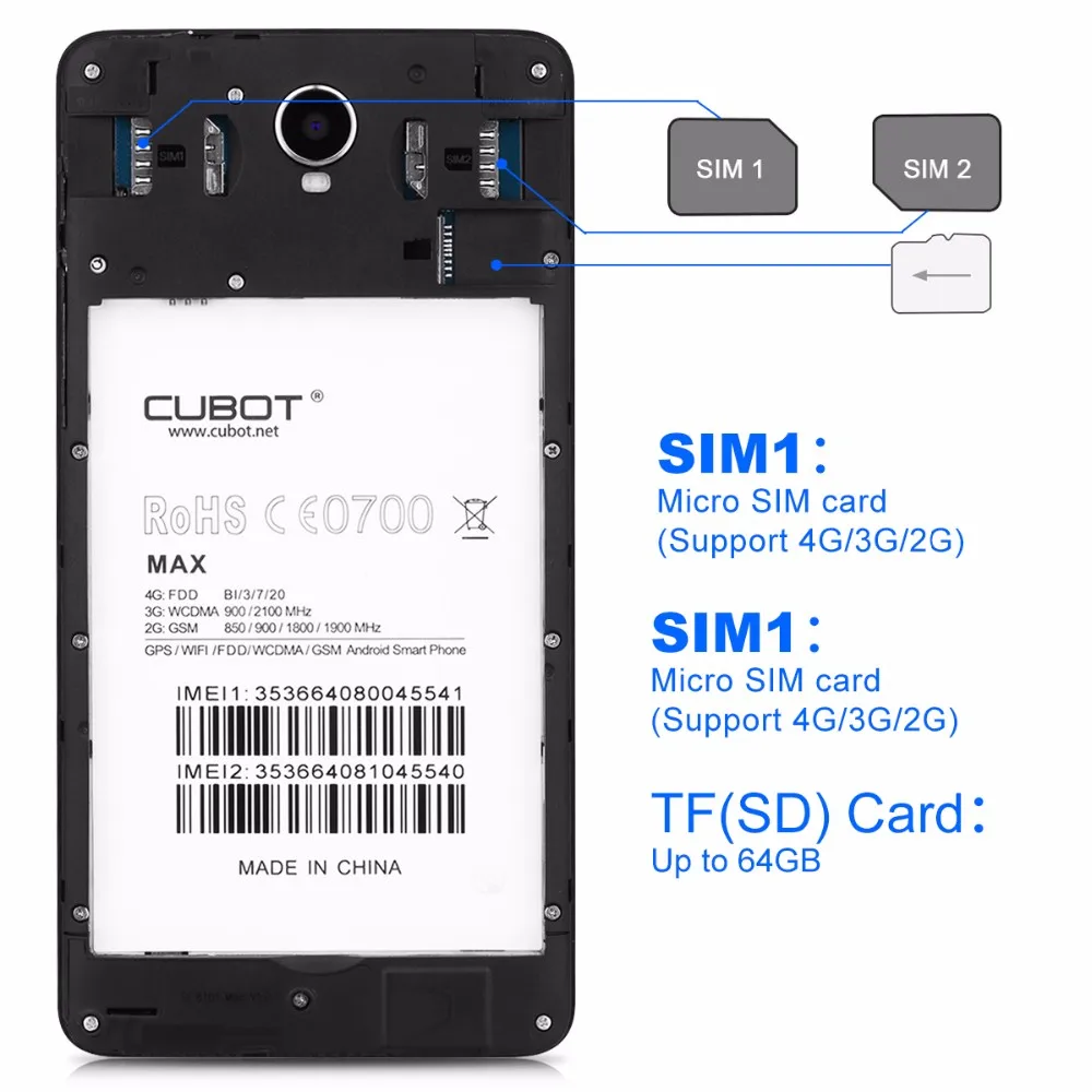 Смартфон Cubot Max с большой батареей, 4100 мАч, 6,0 дюймов, Android 6,0, Восьмиядерный процессор MTK6753A, 3 Гб ОЗУ, 32 Гб ПЗУ, мобильный телефон, 4G, LTEMobile