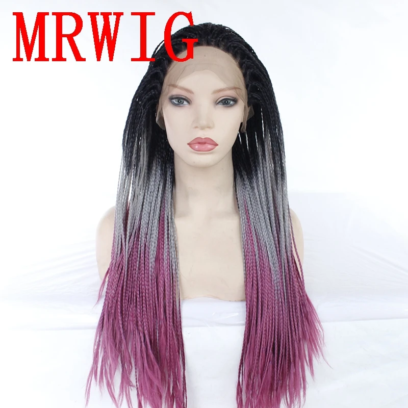 Парик MRWIG Ombre серый/фиолетовый 26 дюймов свободная часть плетеная коробка косички