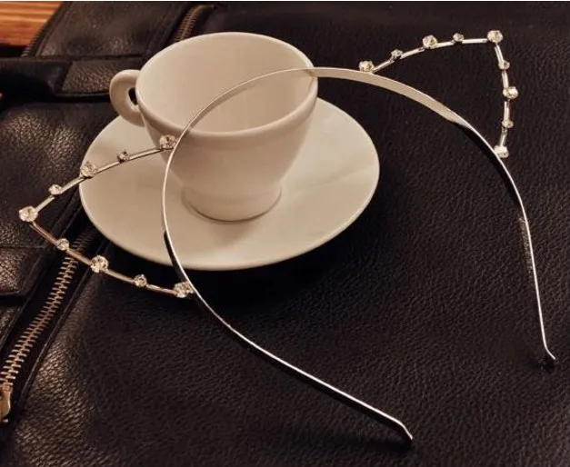 Женский кружевной обруч для волос с кошачьими ушками искусственными кристаллами