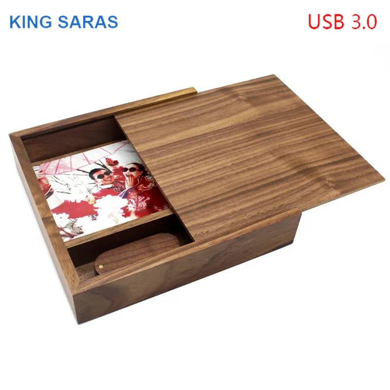KING SARAS usb3.0 фотография 360 Поворот градусов Орех Деревянный+ коробка usb флеш-накопитель 4 ГБ 8 ГБ 16 ГБ 32 Гб usb 3,0 деревянный