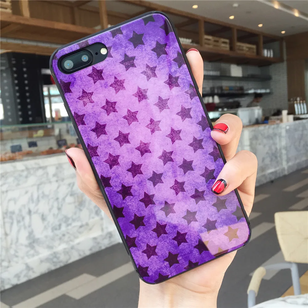 Закаленное стекло телефона сумки для APPLE IPHONE 7 8 PLUS X 6 S Роскошные звезды закаленное