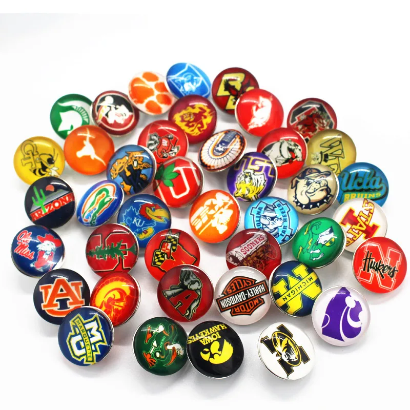 

New novelty 50pcs/lot sports teams glass Snap Button Print Glass Snap Charms Fit 18mm DIY Ginger Snap Bracelet Jewelry