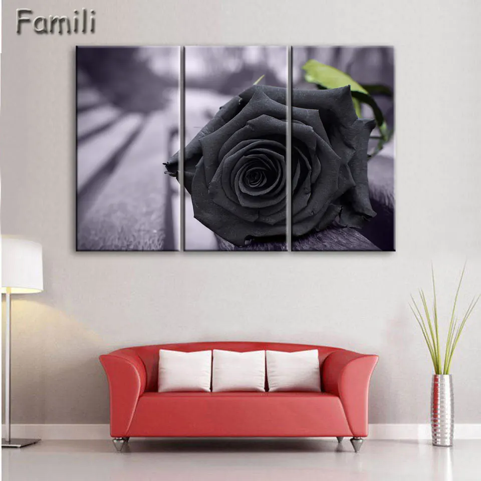 Красная роза холст живопись 3 шт. Настенная картина для украшения стен печать