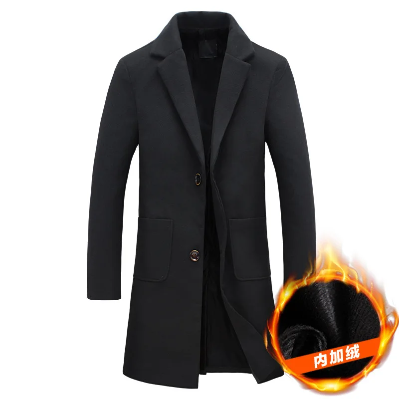 2018 new men's winter solid color thick long trench coat fashion casual cashmere warm jacket Men's large size coatS-5XL | Мужская