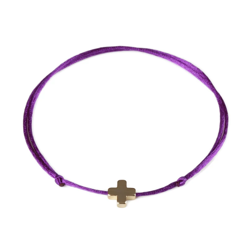 Purple KEJIALAI простой крест струнный браслет регулируемый плетение Лаки веревка Макраме Браслеты для женщин мужчин детей ювелирные изделия ручной работы - Окраска металла: Purple
